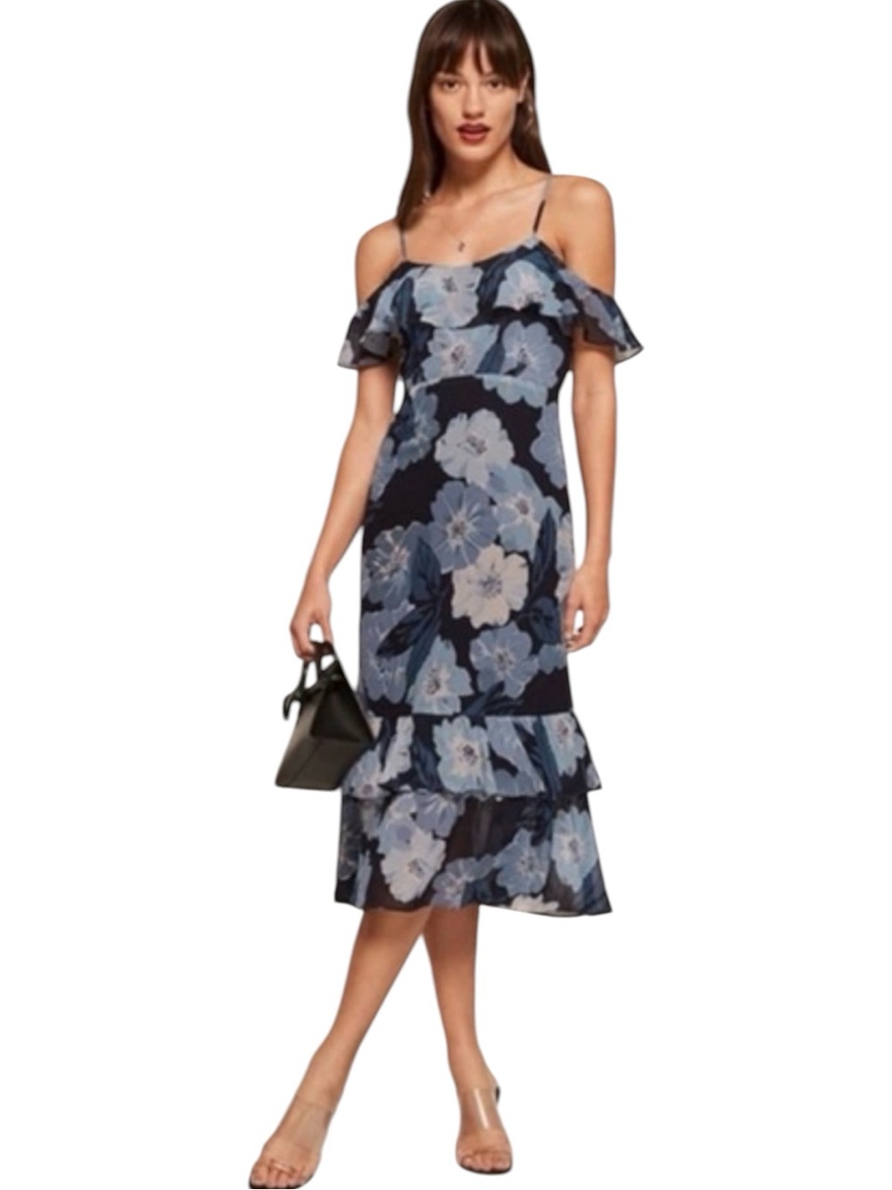 Reformation Odessa Blue Floral Chiffon Midi Dress Size 2